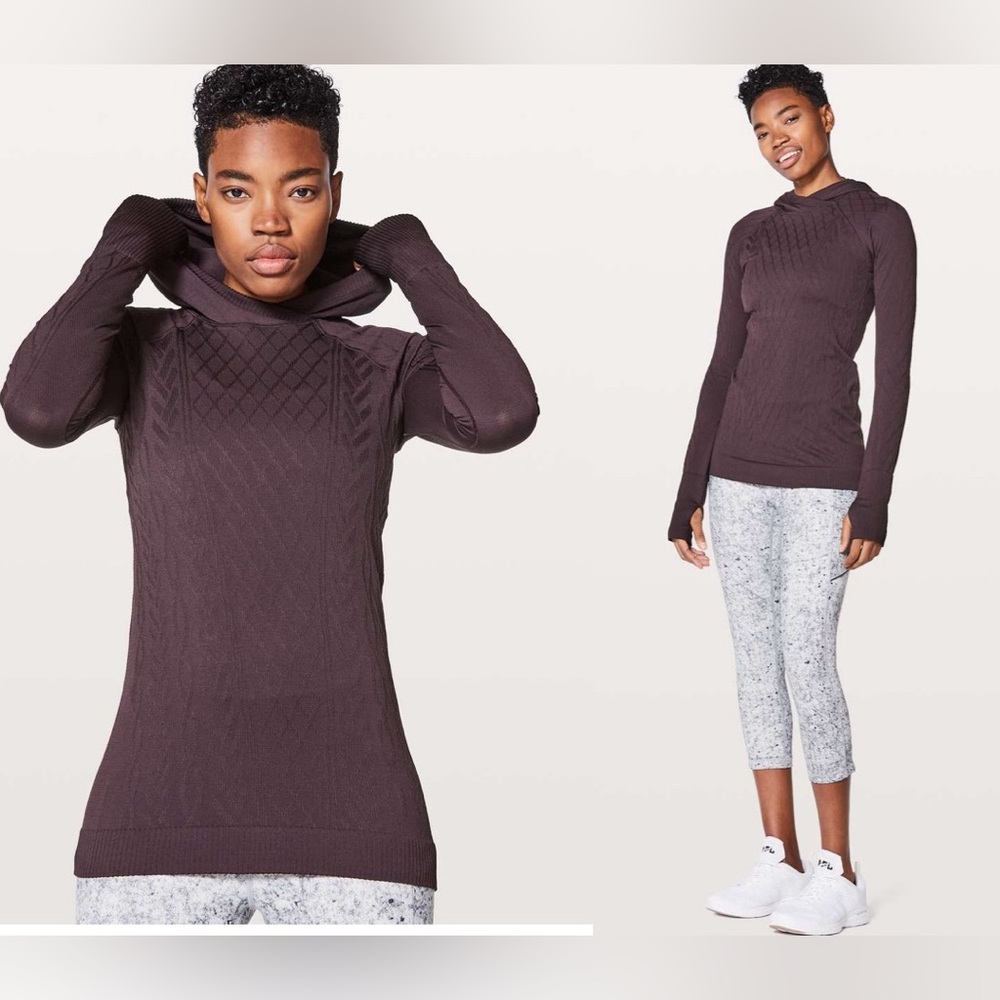 lululemon athletica Long Sleeve Hooded Knit Top in Deep Plum
